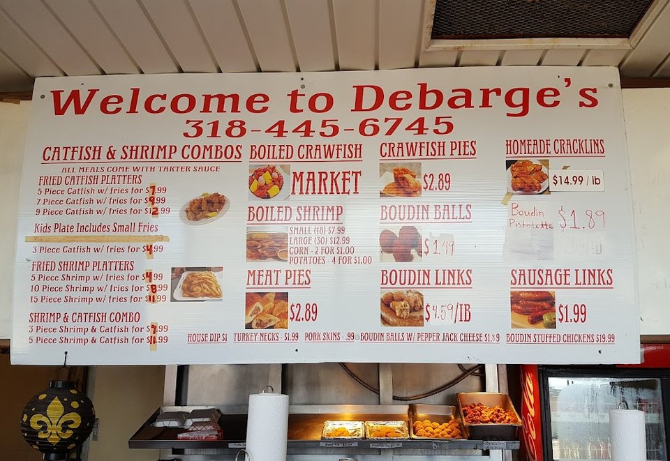 Printed menu for seafood and fried plates.